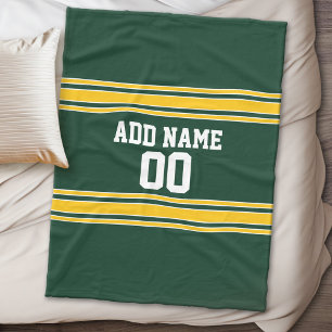 Green and Yellow Gold Striped Personalised Sports Fleece Blanket