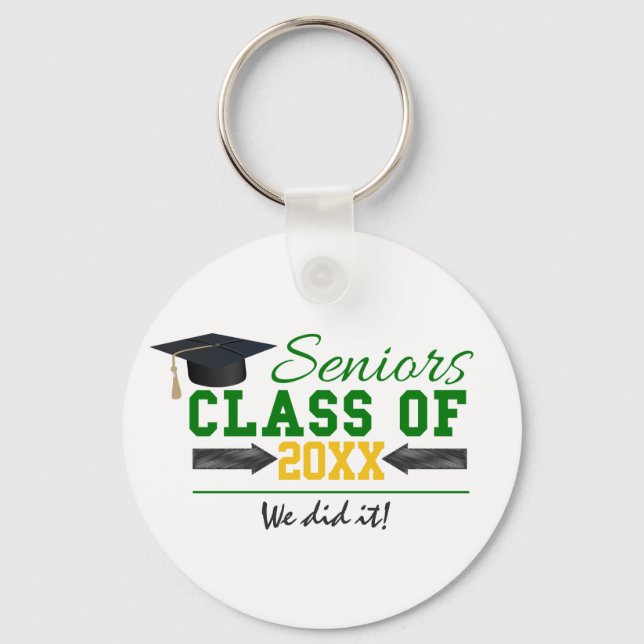 Green and Yellow Graduation Gear Key Ring (Front)
