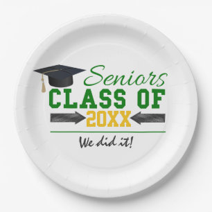 Green and Yellow Graduation Gear Paper Plate