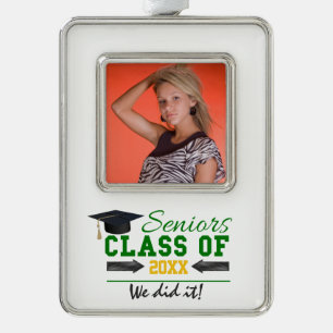 Green and Yellow Graduation Gear Silver Plated Framed Ornament