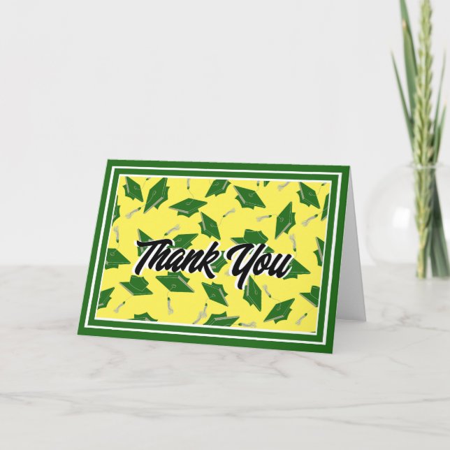 Green and Yellow Graduation Party Thank You Card (Front)