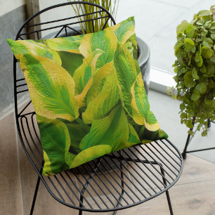 Green and Yellow Hosta Leaves Floral Cushion