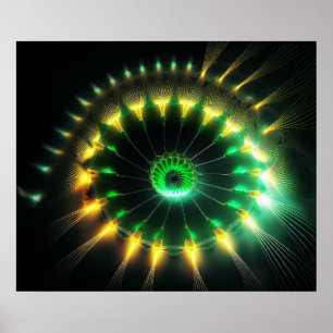 Green And Yellow Jet Pinwheel Fractal Poster