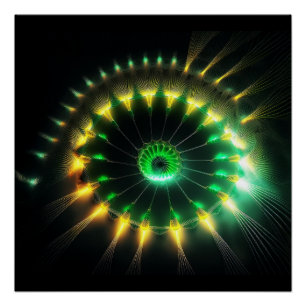 Green And Yellow Jet Pinwheel Fractal Poster