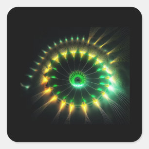 Green And Yellow Jet Pinwheel Fractal Square Sticker