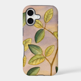Green and Yellow Leaves on Sunset Background