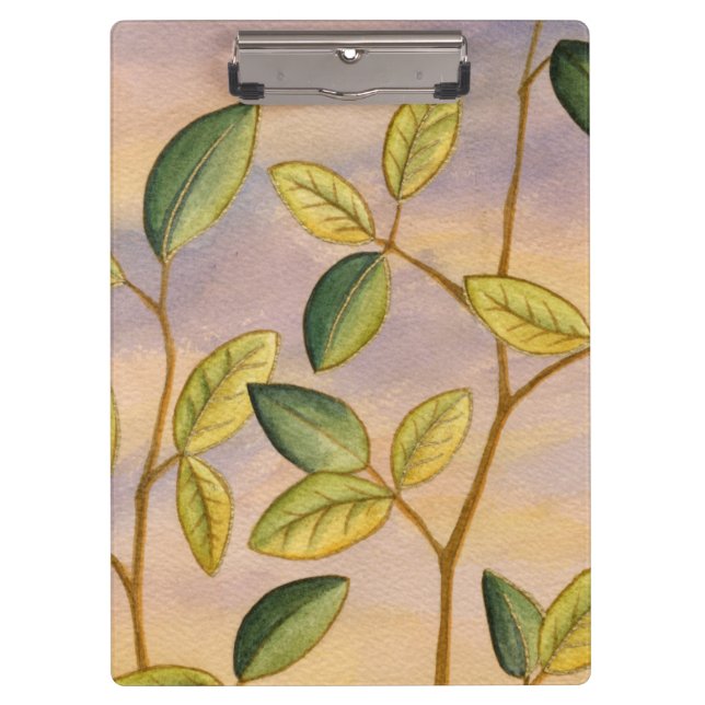 Green and Yellow Leaves on Sunset Background Clipboard (Front)