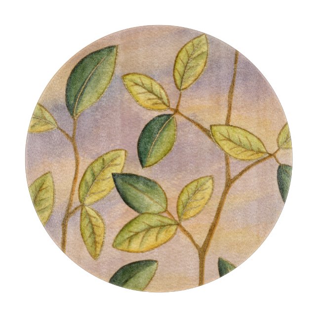 Green and Yellow Leaves on Sunset Background Cutting Board (Front)