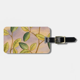 Green and Yellow Leaves on Sunset Background Luggage Tag