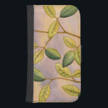 Green and Yellow Leaves on Sunset Background Samsung S4 Wallet Case<br><div class="desc">The purple and gold of a sunset background is the perfect contrast to the yellow and green leaves that are the focus of this piece by Megan Meagher. You can almost hear the wind sing as it gently caresses the leaves.</div>