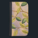 Green and Yellow Leaves on Sunset Background Samsung S4 Wallet Case<br><div class="desc">The purple and gold of a sunset background is the perfect contrast to the yellow and green leaves that are the focus of this piece by Megan Meagher. You can almost hear the wind sing as it gently caresses the leaves.</div>