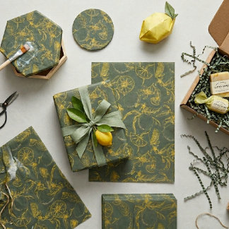 Green and Yellow Lemon Sketch Tissue Paper