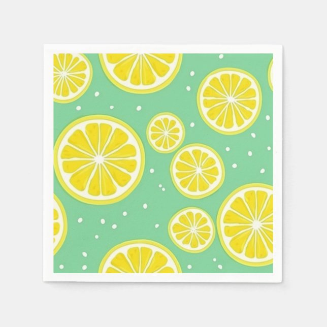 Green and Yellow Lemon Slice Pattern Napkin (Front)