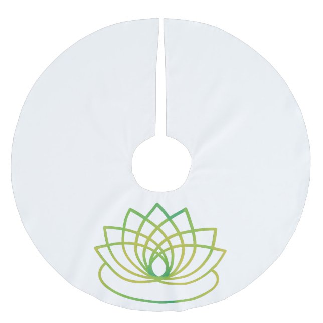 Green and Yellow Lotus Flower Brushed Polyester Tree Skirt (Front)