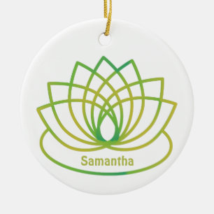 Green and Yellow Lotus Flower Ceramic Tree Decoration