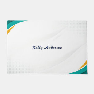 Green and Yellow Modern Pattern with Custom Sign Doormat