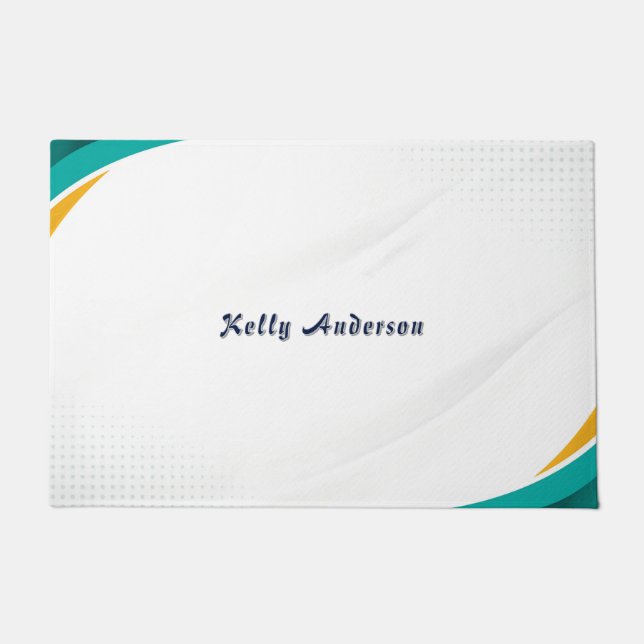 Green and Yellow Modern Pattern with Custom Sign Doormat (Front)
