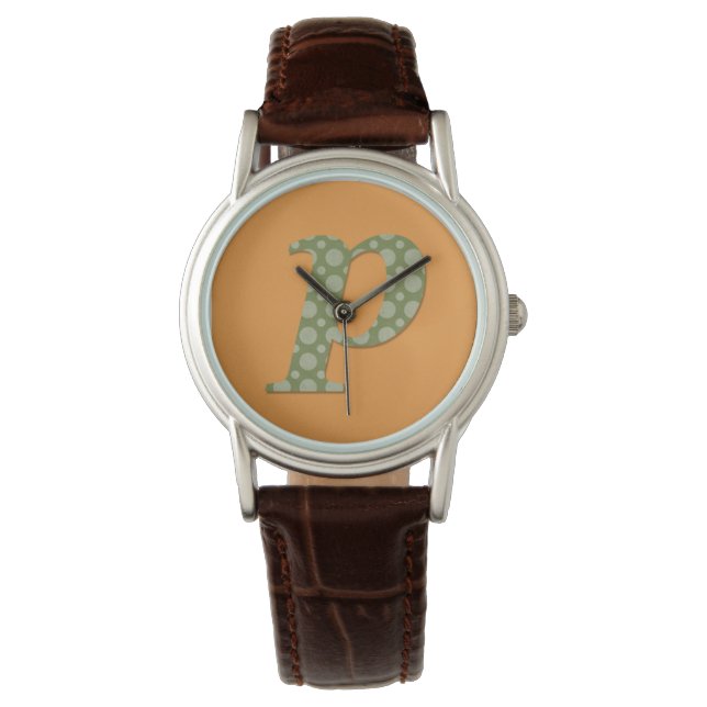 Green and Yellow Monogram Letter P Watch (Front)