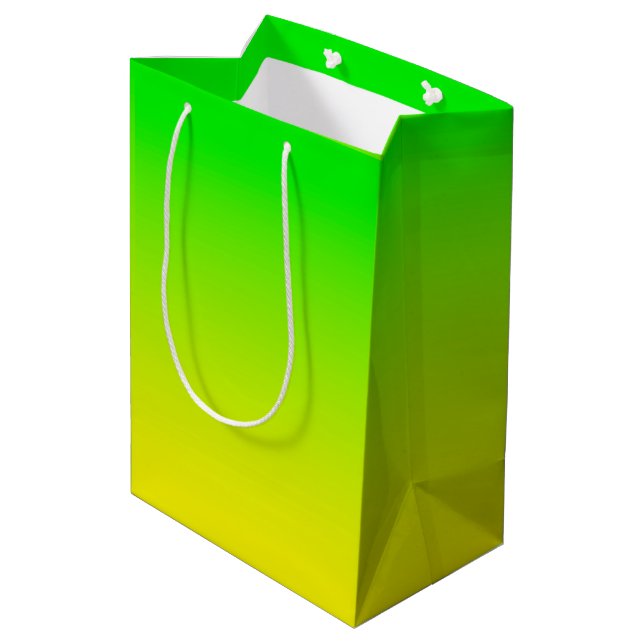 Green and yellow neon gradient wrapping paper medium gift bag (Back Angled)