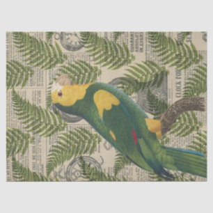 Green and Yellow Parrot on Leaves Decoupage Tissue Paper