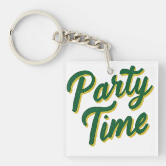 Green and Yellow Party Time Lettering Clipart Key Ring