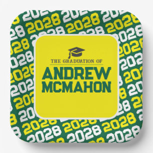 Green and Yellow Personalised Graduation Paper Plate