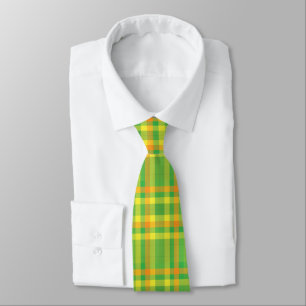 Green and yellow plaid designer tie
