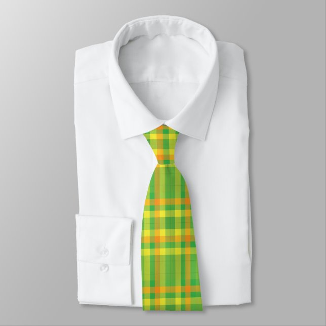 Green and yellow plaid designer tie (Tied)