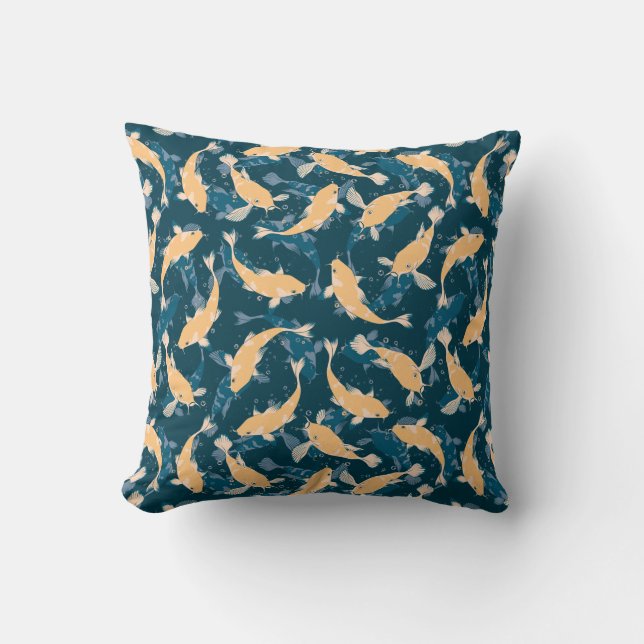 Green And Yellow Repeat Motif | Koi Fish Pattern Cushion (Front)