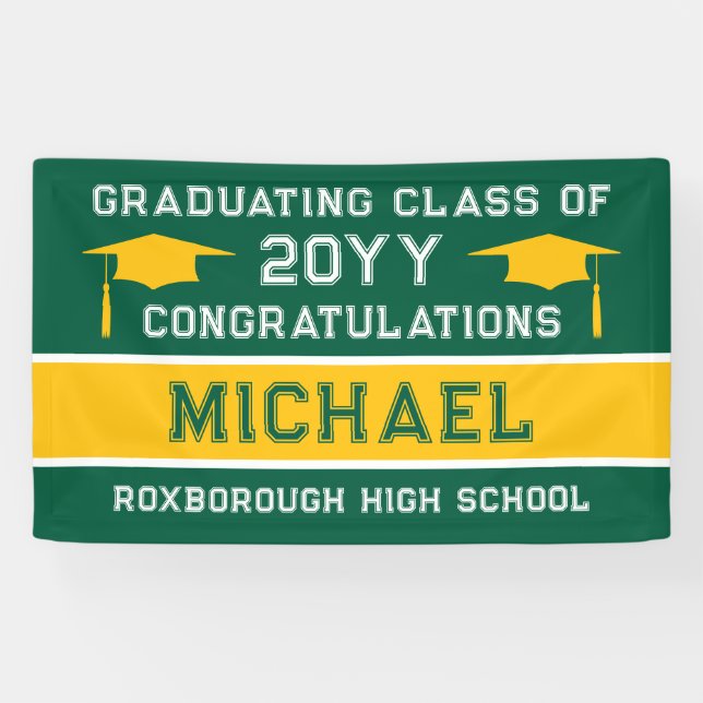 Green and Yellow School Colours Graduation Banner (Horizontal)