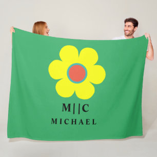 green and yellow simple modern fleece blanket