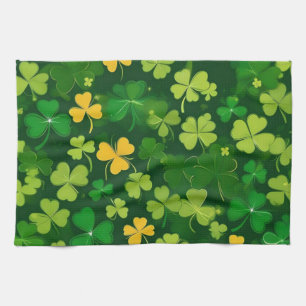 Green and Yellow St Patrick's Day Shamrock Tea Towel