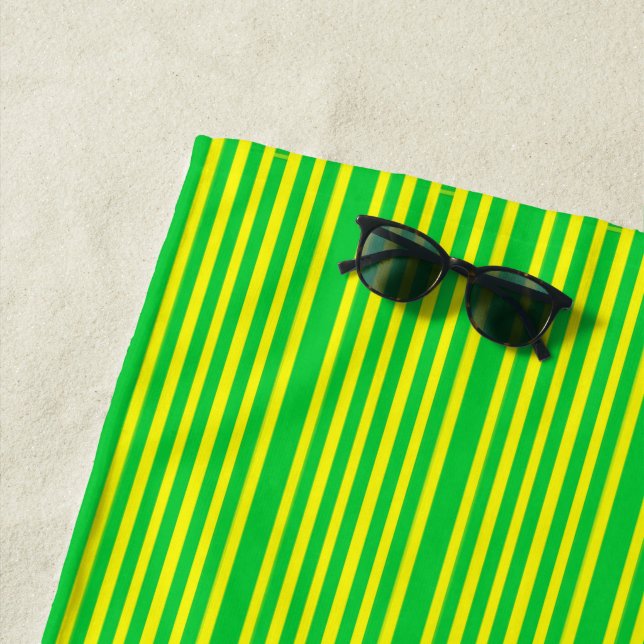 Green and Yellow Striped Beach Towel (In Situ)