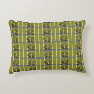 Green and Yellow Stripes with Blue Accent Pillow
