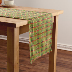 Green and Yellow Stripes with Red Table Runner