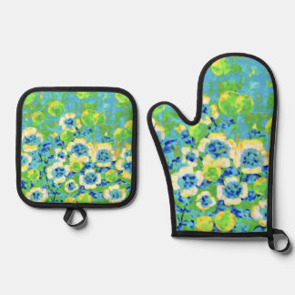 Green and Yellow Summer Oven Mitt & Pot Holder Set