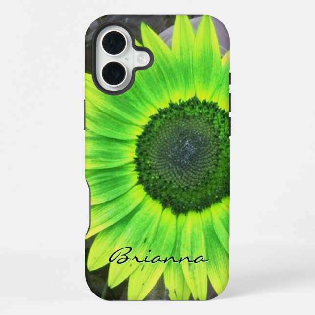 Green and Yellow Sunflower *personalise* iPhone Case (Back)