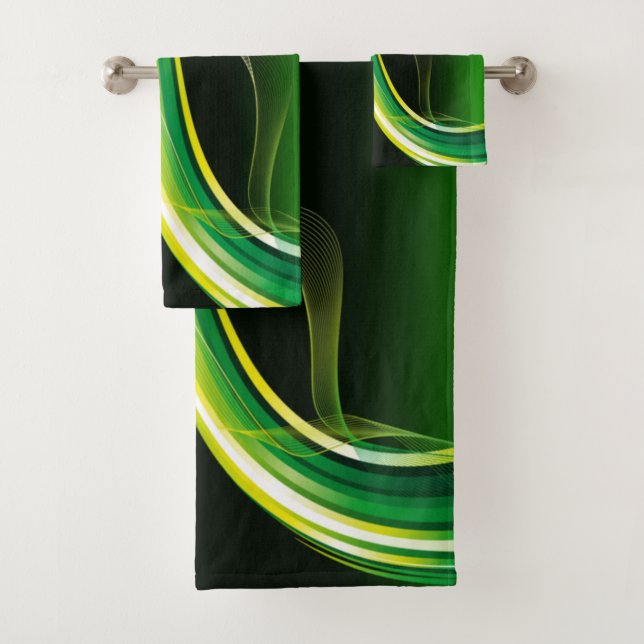 Green And Yellow Swirling Lines Bath Towel Set (Insitu)