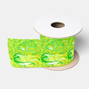 Green And Yellow Swirly Marble Pattern, Satin Ribbon