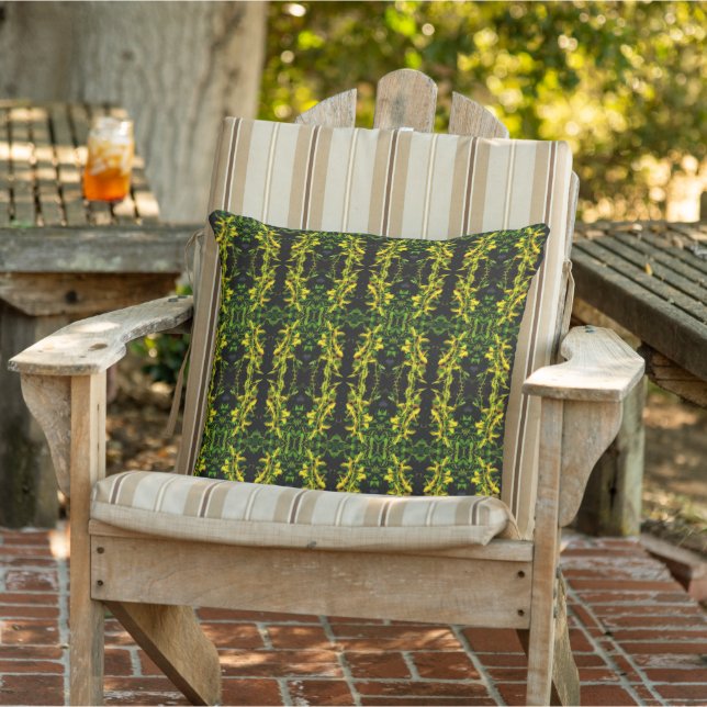 Green and Yellow Tapestry Pattern Throw Pillow (Chair)
