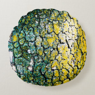 Green and Yellow Tree Bark Round Cushion