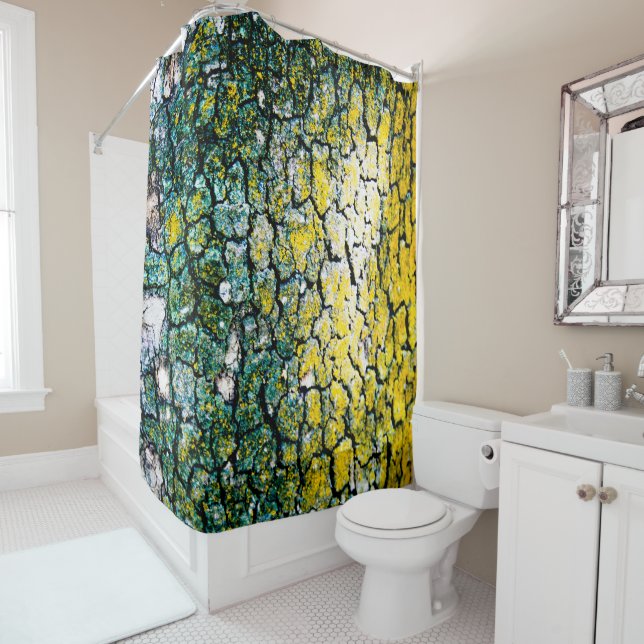 Green and Yellow Tree Bark  Shower Curtain (In Situ)