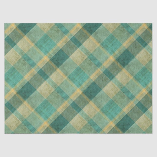 Green and Yellow Vintage Plaid Effect Tissue Paper (Front)