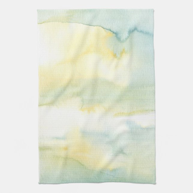 Green and Yellow Watercolour Painting Tea Towel (Vertical)
