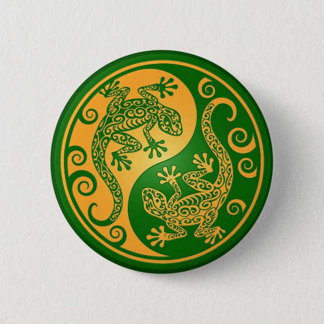 Green and Yellow Yin Yang Geckos 6 Cm Round Badge (Front)