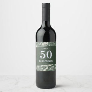 Green Anemones Inspired Fifty Birthday For Mother Wine Label