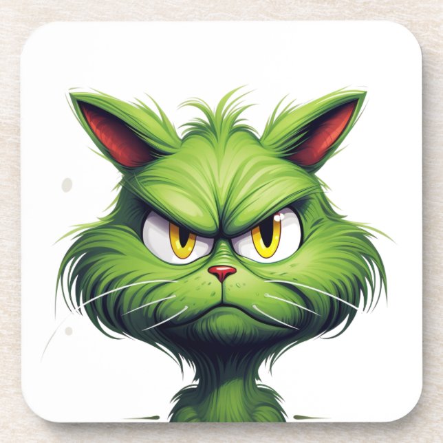 Green Angry Cat  Coaster (Front)