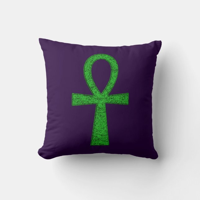 Green Ankh Throw Cushion (Front)