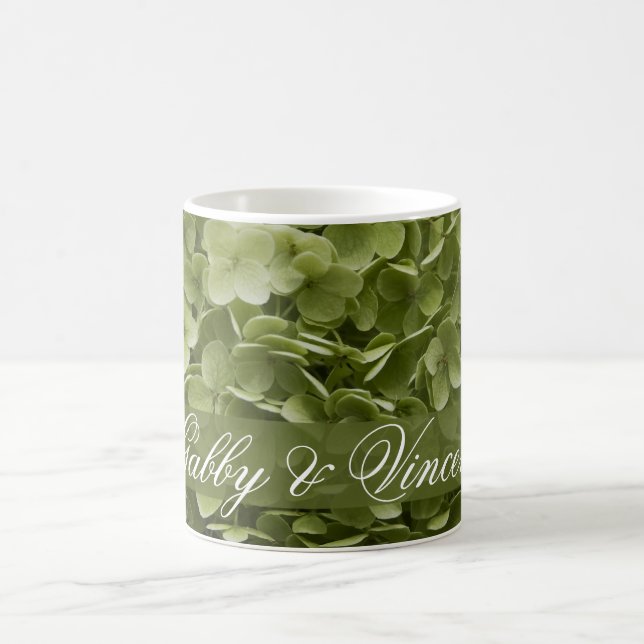 Green Annabelle Hydrangea Floral Wedding Coffee Mug (Center)