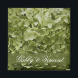 Green Annabelle Hydrangea Floral Wedding Magnet<br><div class="desc">Customise the elegant Green Annabelle Hydrangea Floral Wedding Square Magnet with the personal names of the bride and groom to create a one of a kind personalised party favour or keepsake gift for the newlyweds, bridesmaids or bridal attendants. This pretty custom flowery marriage magnet features a floral photograph of a...</div>